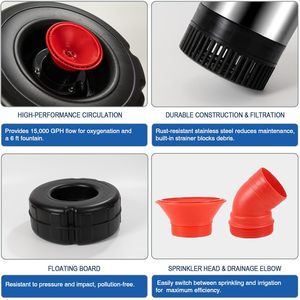 Fuente Flotante y Aireador de Estanque Completamente Automático de 110V, 750W (1HP) para Estanques y Lagos Grandes y Pequeños al Aire Libre - Product Image 4
