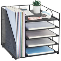 Organiseur de bureau personnalisable à 5 niveaux avec porte-documents, tiroir et porte-stylos, organiseur de bureau pour fournitures de bureau