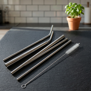 Stainless Steel <b>Drinking</b> <b>Straws</b> Set 4-Pack Reusable Bar Accessories Minimalist Design With Cleaning Brush - Product Image 6