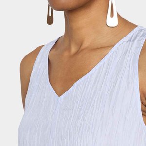 Venta caliente personalizado fabricante de alta calidad ligero <span class=keywords><strong>Bule</strong></span> sin mangas con cuello en V A-line Ruffle Midi vestido - Product Image 4