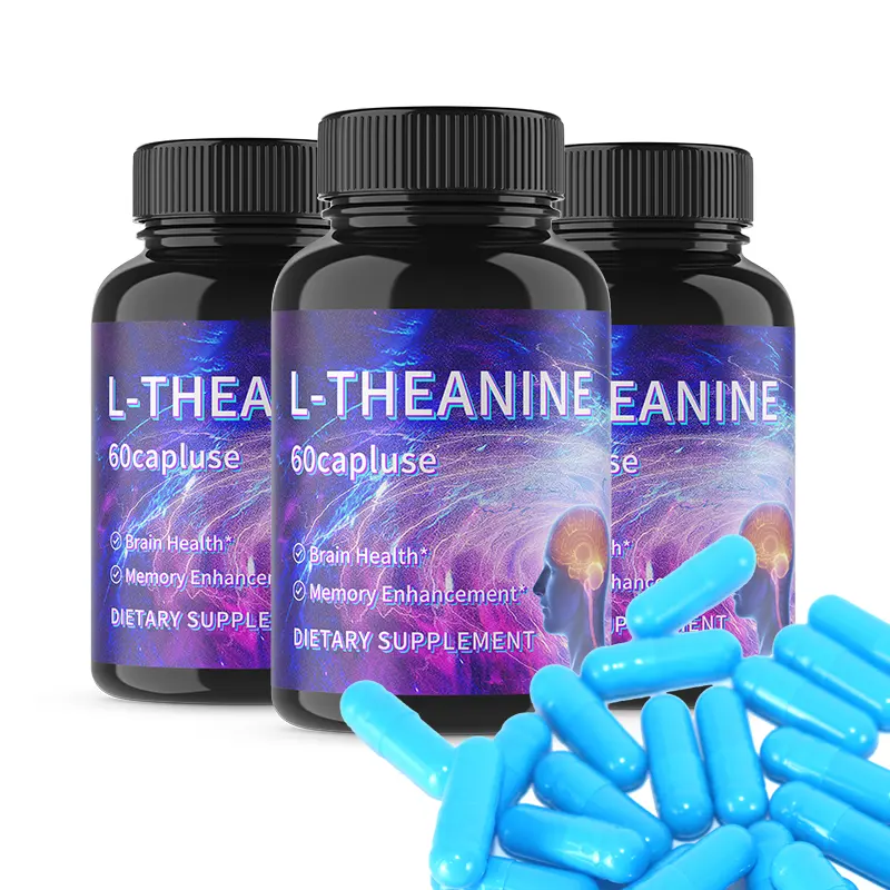 Poudre de L-théanine d'extrait de thé vert d'approvisionnement OEM Capsules de L-théanine 99% l-théanine Capsule de 500 mg 60 Capsules végétariennes