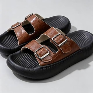 Sandales d'été pour hommes en cuir imprimé croco à double boucle, respirantes, antidérapantes, à plateforme épaisse, décontractées, pour l'extérieur - Product Image 3
