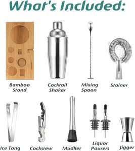 Ensemble de shakers à cocktails en acier inoxydable personnalisable avec support en bois, kit de barman professionnel pour un branding de cadeau haut de gamme - Product Image 2