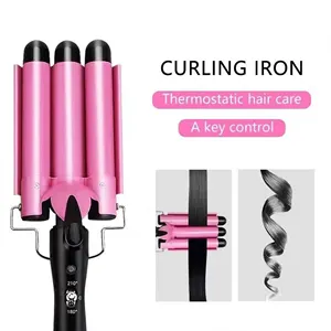 Nhà sử dụng ba Thùng Curler gốm LCD sóng uốn sắt tự động ba Thùng ion tóc Waver mới Curl Tóc Curler