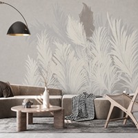 Papier peint mural personnalisé en toile huilée, motif herbe de la pampa, feuilles beige neutres