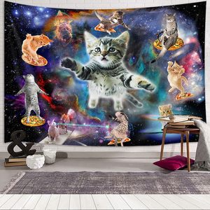 Tapiz de Poliéster con Diseño de Gato Espacial y Galaxia, Decoración de Pared Impresa, Lavable a Máquina, Venta al Por Mayor - Product Image 2