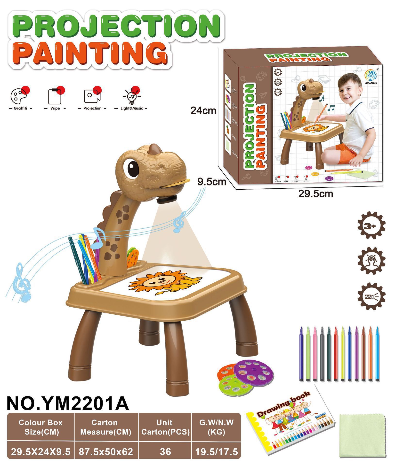 Table de projection Tyrannosaurus rex-marron