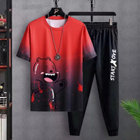 Setelan T-shirt dan celana panjang musim panas, setelan kaus lengan pendek kasual motif celana baru