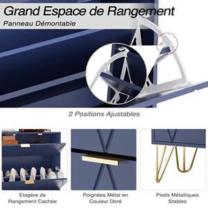Combohome Meuble à chaussures moderne et durable pour 16 paires, 3 compartiments (2 rangements à chaussures + 1 étagère dissimulée), <span class=keywords><strong>meubles</strong></span> de salon - Product Image 6
