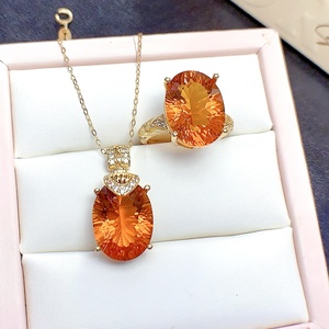 Ensemble de bijoux de luxe de haute qualité en argent 925 plaqué or avec citrine naturelle, bague/pendentif, inspiré des contes de fées, pour mariage, certifié CMA - Product Image 4