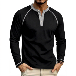Camiseta de Algodón de Lujo para Hombre, Tela Suave Premium, Corte Ajustado, Cuello Redondo, Estilo Urbano Minimalista, Manga Larga, Casual, Ecológica, 220g - Product Image 1