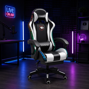 <span class=keywords><strong>Chaise</strong></span> de jeu ergonomique en cuir PU au design moderne pour l'e-sport, avec éclairage RGB, inclinable, hauteur réglable, repose-pieds inclus - Product Image 2
