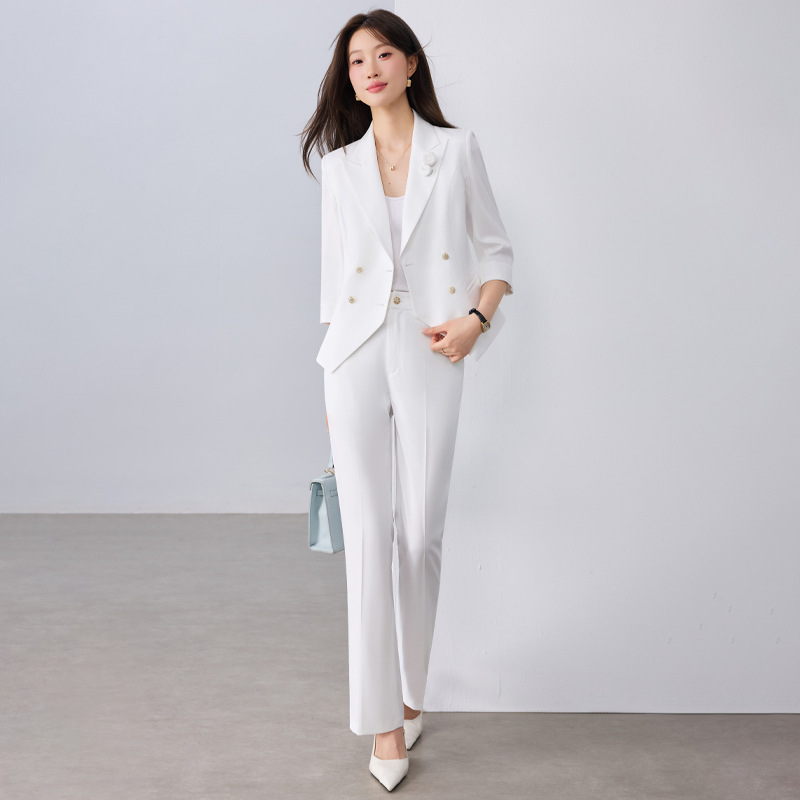 White suit pants with floral pattern