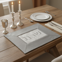 Housse de Challah en Cuir Exotique à Livraison Rapide avec Broderie Argentée Élégante, Design Classique, Housse Chala pour Shabbat, Cadeau Judaïca