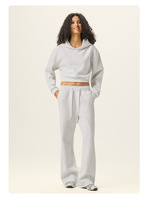 Survêtement pour femme à col montant et demi-zip, style américain Clean Fit, sweat-shirt court et tendance pour fille branchée et pantalon taille haute à cordon de serrage
