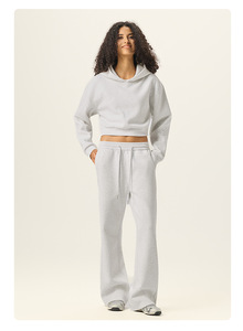 Tuta da donna <span class=keywords><strong>con</strong></span> mezza <span class=keywords><strong>zip</strong></span> e collo alto, vestibilità slim, stile americano, <span class=keywords><strong>felpa</strong></span> corta e pantaloni a vita alta <span class=keywords><strong>con</strong></span> coulisse - Product Image 3