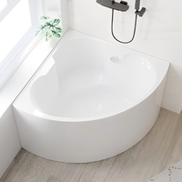 Baignoire autoportante moderne en acrylique blanc, écologique, pour coin de salle de bain, avec drain, pour 1 personne, en pierre artificielle et bois
