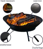 Barbecue d'extérieur rond en fer noir avec support et pique-foyer, écologique, fourni directement par l'usine