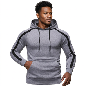 Sudadera con Capucha Gris para Hombre, Manga Larga, Color Sólido, Informal, con Bolsillos Laterales, Diseño Transpirable con Cordón Ajustable, para Otoño - Product Image 5