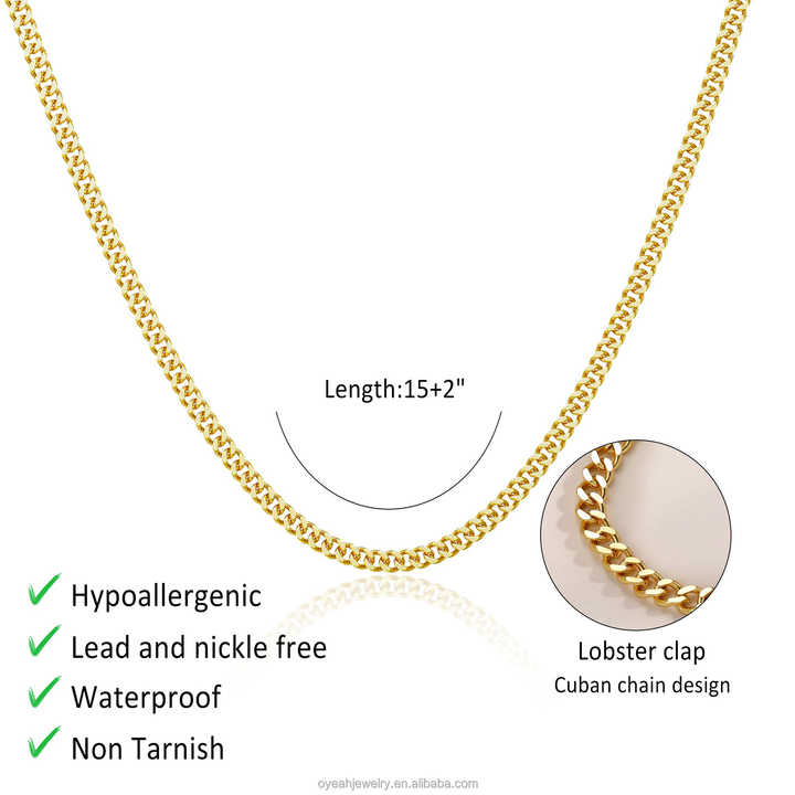 Fashion Hip Hop Chunky Cuban Chain Necklace 5mm Gold Plated ...
