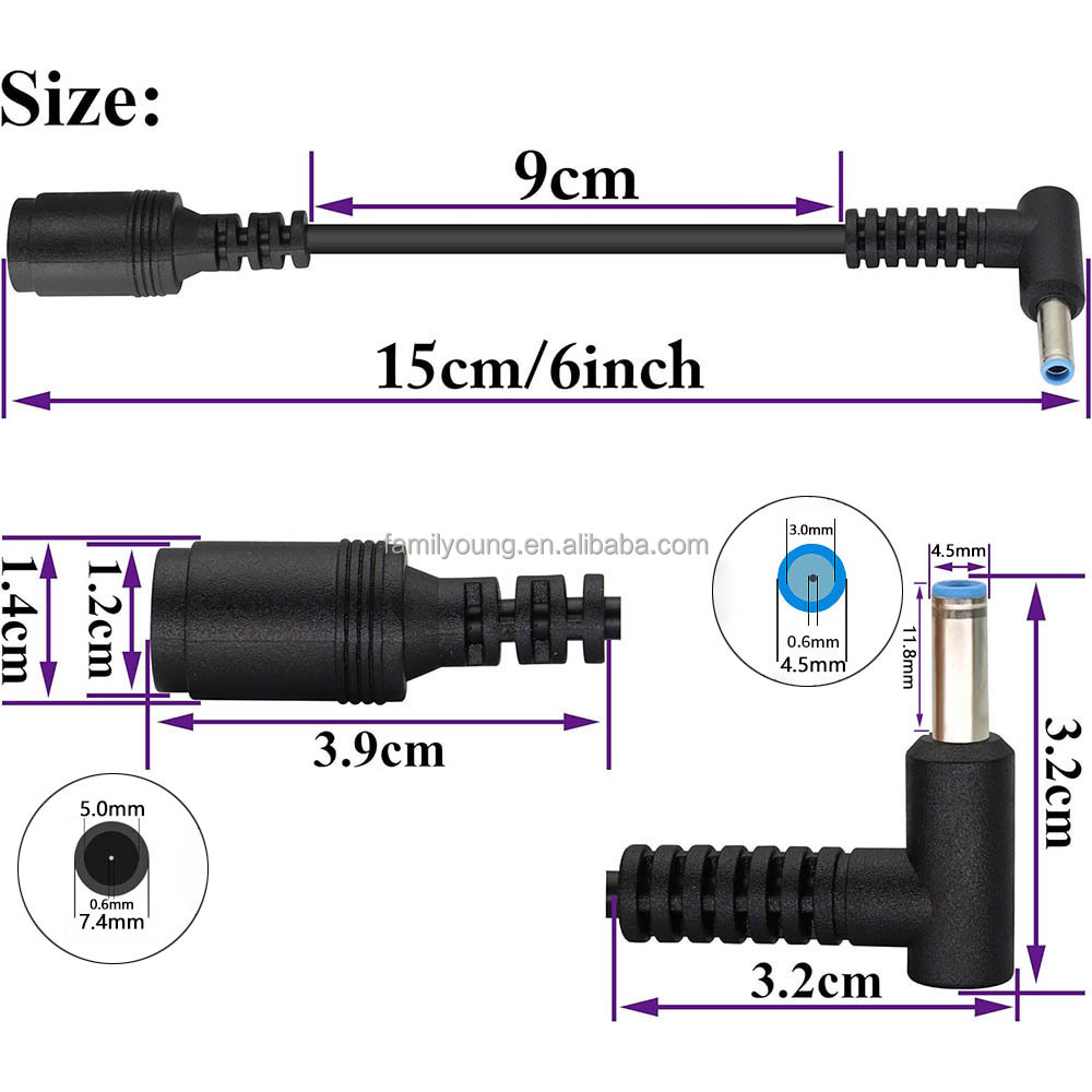 Adattatore Cavo Convertitore Da 7.4x5.0 Mm Femmina A 5.5x2.5 Mm Maschio - Per Alimentatore Laptop, 2 Pezzi, Lunghezza 15 Cm