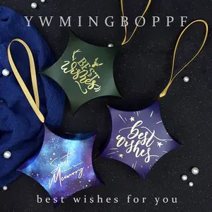 Kustom Kreatif Lucu Biru Emas Foil Kertas Bintang Bayi Laki-laki Natal Ulang Tahun Pernikahan Souvenir Kotak Permen dengan Sabuk Emas