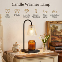 Lámpara Calentadora de Velas con Pantalla de Vidrio con Diseño de Puntos, Base de Madera Antideslizante, 4 Niveles de Brillo, Temporizador, Calentador de Cera Eléctrico sin Llama