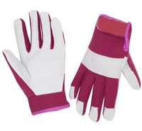 Gants de travail en cuir de porc texturé pleine fleur blanc et violet durables et personnalisables PRISAFETY, modèle 5033_CA