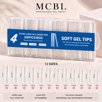 240 faux ongles en gel souple, couvrance totale, transparents, forme cercueil longue, 12 tailles, logo personnalisé, vente en gros, fournitures pour salons