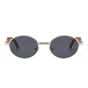 Round Frame Sunglasses 8008 Metal Wood Grain Temples UV400 Protection Unisex Outdoors Cycling Driving - Product Image 5