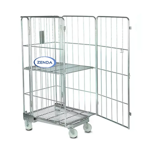 जेंडा 500 किलोग्राम क्षमता रोल कंटेनर ट्रॉली 720x820x1720 मिमी जस्ता तह भंडारण रोल केज 2 फिक्स्ड 2 स्विवेल नायलॉन - Product Image 3