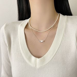 Collier en argent brossé en forme de cœur, un accessoire de chaîne de clavicule à <span class=keywords><strong>double</strong></span> couche de luxe haut de gamme, de niche et léger pour <span class=keywords><strong>femme</strong></span> - Product Image 6