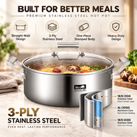 Marmite à soupe simple en acier inoxydable 3 plis One Piece pour Shabu Shabu, usage domestique et professionnel