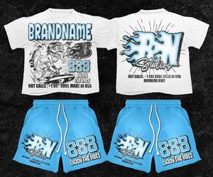 Set di T-shirt e Pantaloncini Vintage Effetto Usurato con Stampa DTG Personalizzata, in <span class=keywords><strong>Cotone</strong></span> con Coulisse, Senza Maniche - Product Image 6