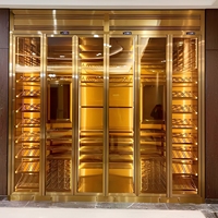 Armoire à vin moderne de luxe en acier inoxydable et chêne massif, vitrine de rangement pour vin en verre sur mesure, température constante