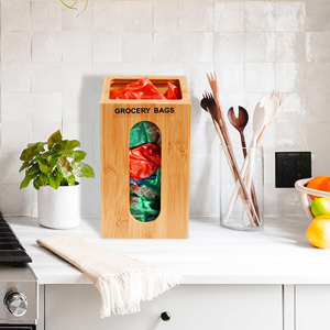 Soporte para bolsas naturales, dispensador de bolsas de basura de bambú de madera, organizador de plástico para cualquier sala de estar - Product Image 2