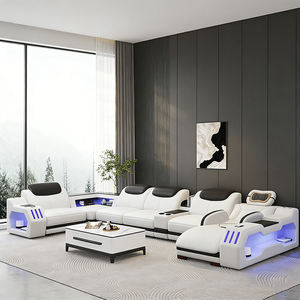 Роскошный современный модульный кожаный L-образный диван-кровать с деревянным каркасом для вилл и отелей, хит продаж - Product Image 4