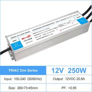250W CV TRIAC/0-10V/1-10V/10V PWM/Rx. Dimmable LED Strip Driver 100-240VAC-DC 12V 24V IP67 Waterproof LED Light <b>Box</b> Power Supply - Product Image 3