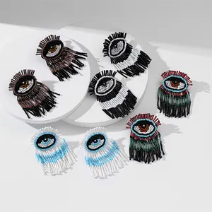2022 new style hand-woven colorful rice beads tassel earrings for women retro personality geometric heart-shaped eye earrings