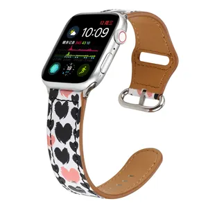 Bracelet de montre intelligente en cuir imprimé pour femme et homme, pour Apple Watch