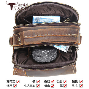 Tiding Men's Crossbody <b>Bag</b> Genuine Leather Dark Brown Durable Outdoor Casual - Product Image 4