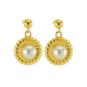 French style stainless steel earrings simple and versatile sunflower pearl design no fade earrings intimate jewelry N2403138