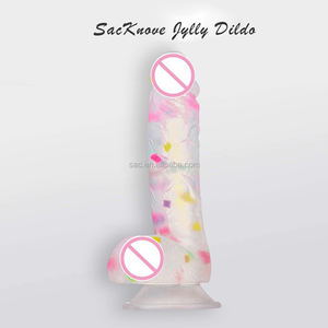 Renkli şeffaf silikon güçlü vantuz simülatörü gerçekçi Penis kadın gökkuşağı jöle yapay kristal yapay Penis seks oyuncak - Product Image 2