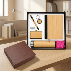 Ensemble cadeau d'entreprise en bambou avec bloc-notes A5, stylet, porte-bouteille, porte-cartes, porte-clés rotatif, cadeau personnalisé fait main - Product Image 4