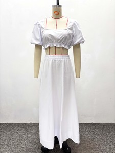 Women's White 2 Piece <b>Set</b> - Puff Sleeve <b>Square</b> Neck Crop Top & High Waist Maxi Skirt Womens <b>Set</b> African Clothes Fashion - Product Image 4