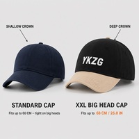 Gorra de béisbol YKZG XXL al por mayor, gorra de papá de 68 cm con corona profunda, 100% algodón, en blanco, para bordado personalizado a granel