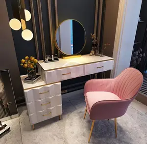 Modern stil kablosuz şarj mobilya Vanity makyaj Dresser seti tasarım Metal ayaklar yatak odası tuvalet masası ile Led ışık ayna