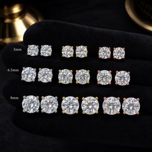 Wholesale 925 <b>Sterling</b> <b>Silver</b> Round Brilliant Cut 5mm 6.5mm 8mm Moissanite Gold Plated <b>Stud</b> Earrings Factory Price for Men Women - Product Image 3