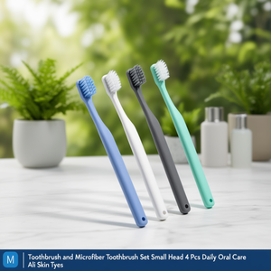 Juego de cepillos de dientes de microfibra con cabezal pequeño, 4 piezas, cuidado bucal diario, para todo tipo de piel - Product Image 3