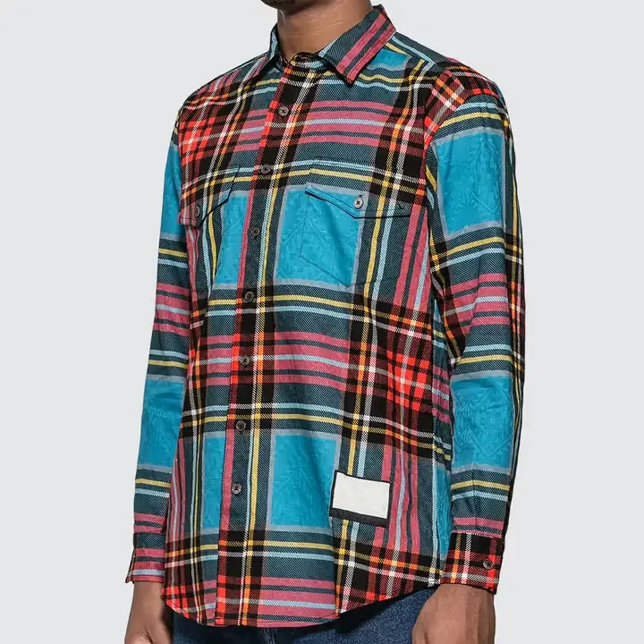 OEM Casual Oversize Check Pattern Cotton Shirts For Mens Long Sleeve Shirts Flannel Shirt Plaid